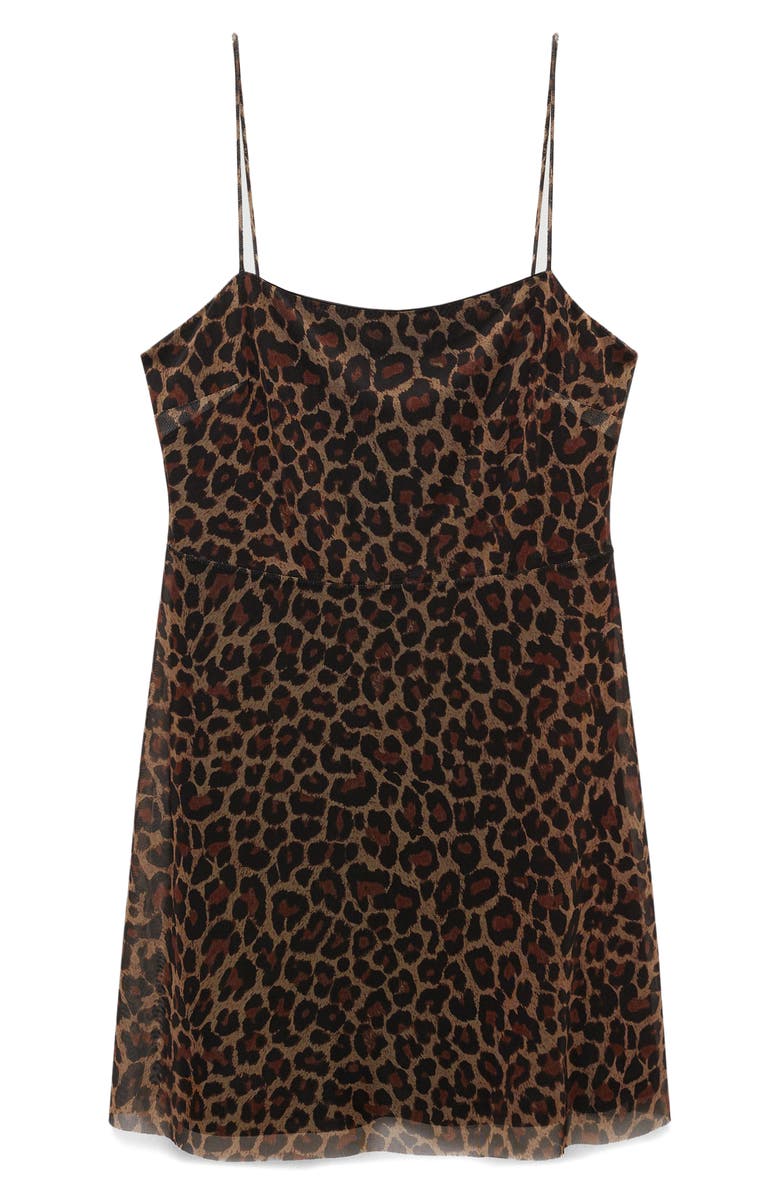 MANGO Leopard Print Mesh Minidress, Alternate, color, Medium Brown