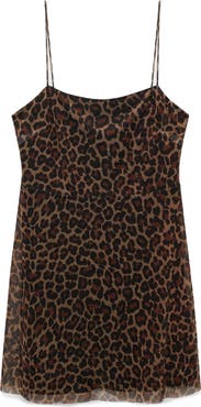 MANGO Leopard Print Mesh Minidress