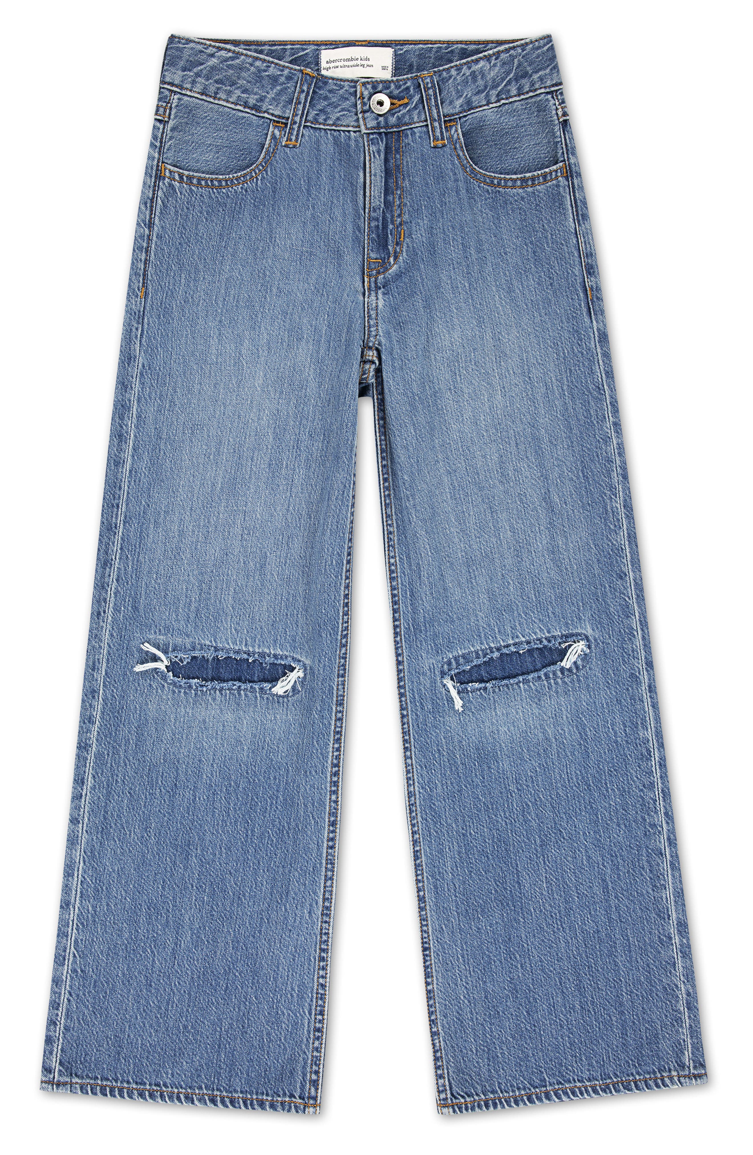 abercrombie kids Kids' Ripped High Waist Wide Leg Jeans