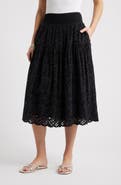Caslon® Smocked Waist Eyelet Midi Skirt