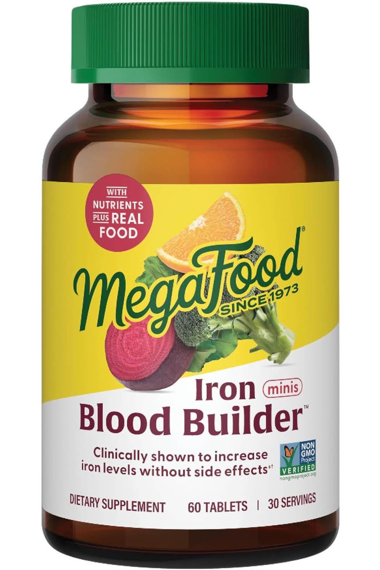 Blood Builder Iron Supplement for Women & Men with B12, Folic Acid & Vitamin C, Vegan, 60 Mini Tablets, Main, color, None