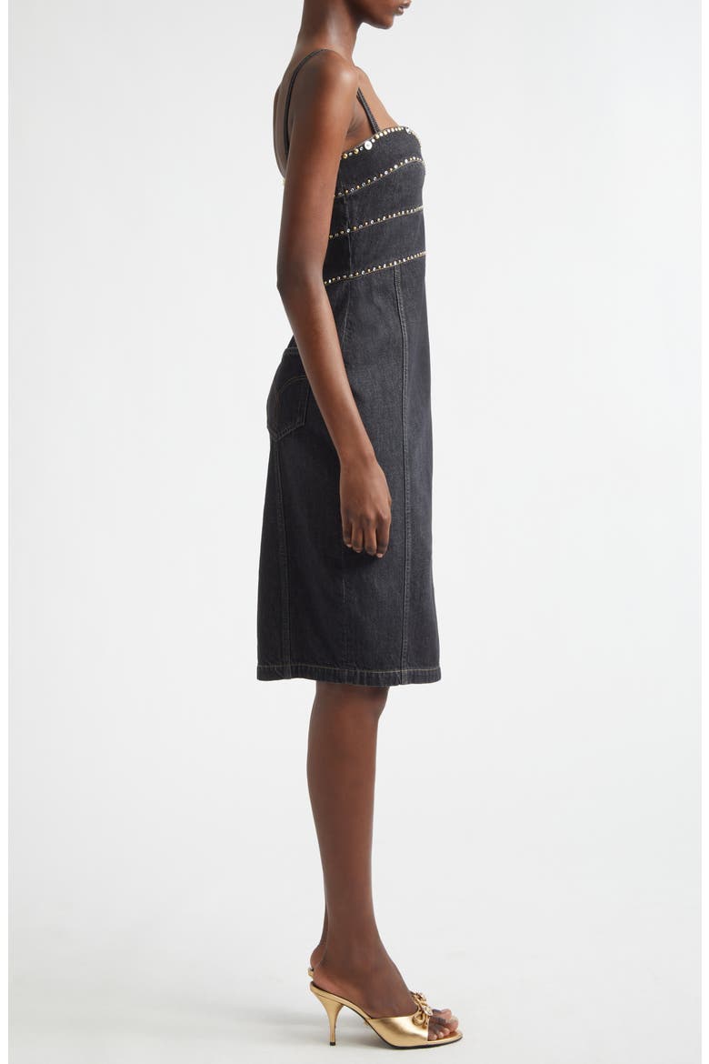 Studded Fitted Denim Dress, Alternate, color, BLACK
