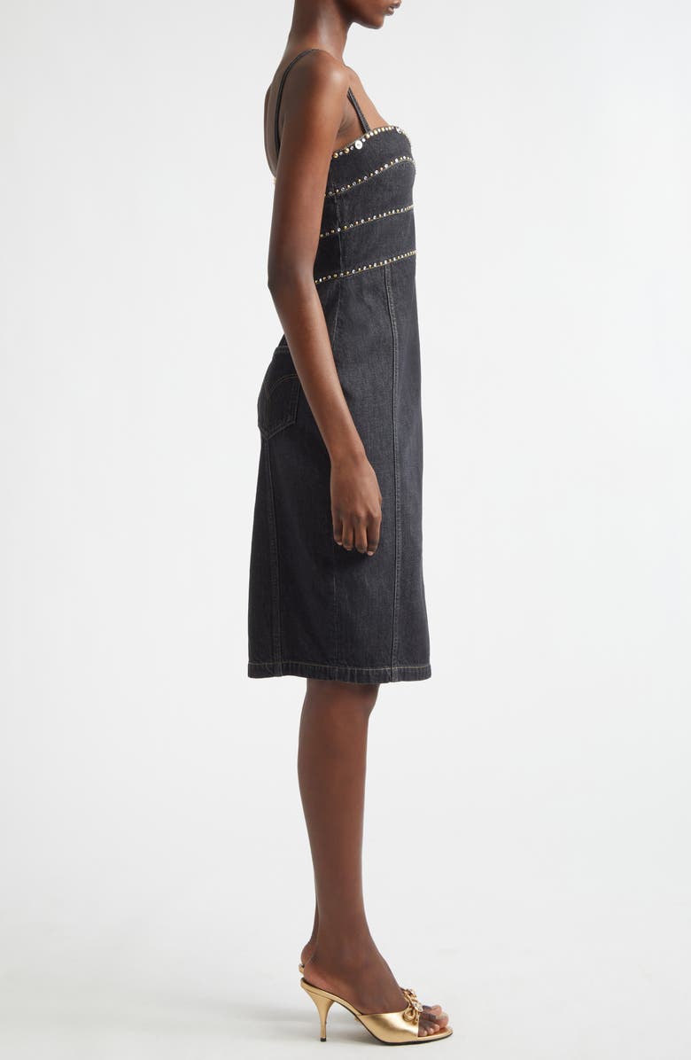 Versace Studded Fitted Denim Dress, Alternate, color, Black