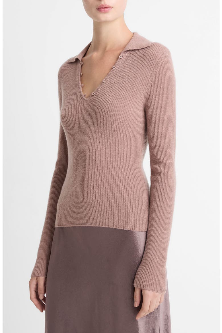 Rib Cashmere & Silk Polo Sweater, Alternate, color, BEET ROOT