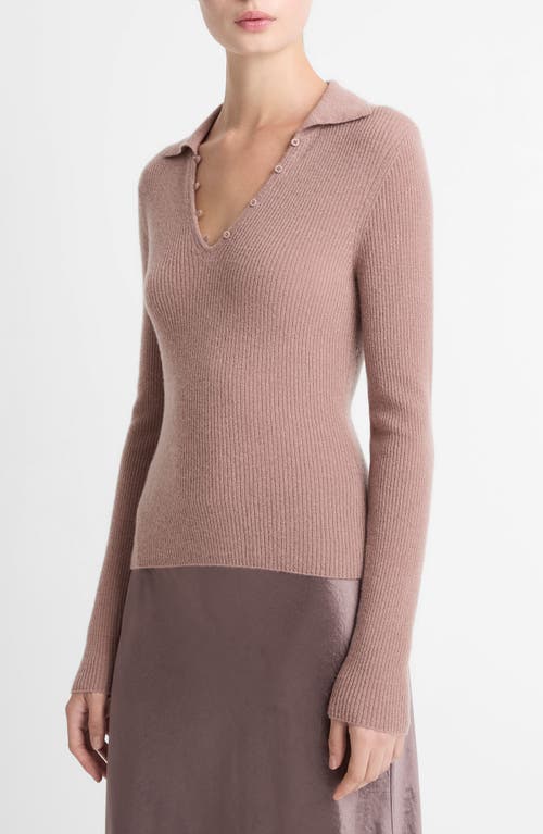 Vince Rib Cashmere & Silk Polo Sweater In Nude