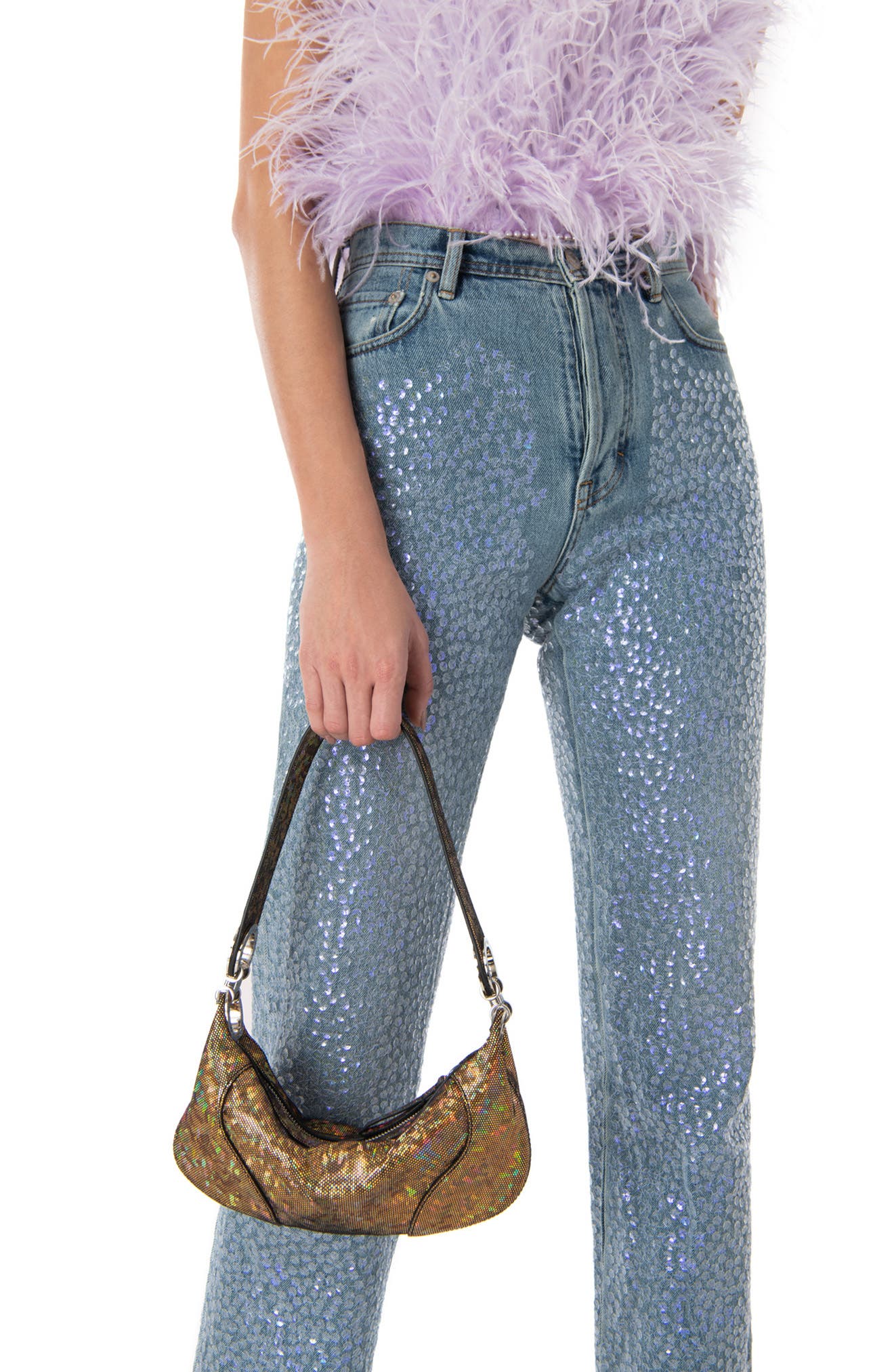 By Far Amira Hologram Leather Shoulder Bag, Alternate, color, 