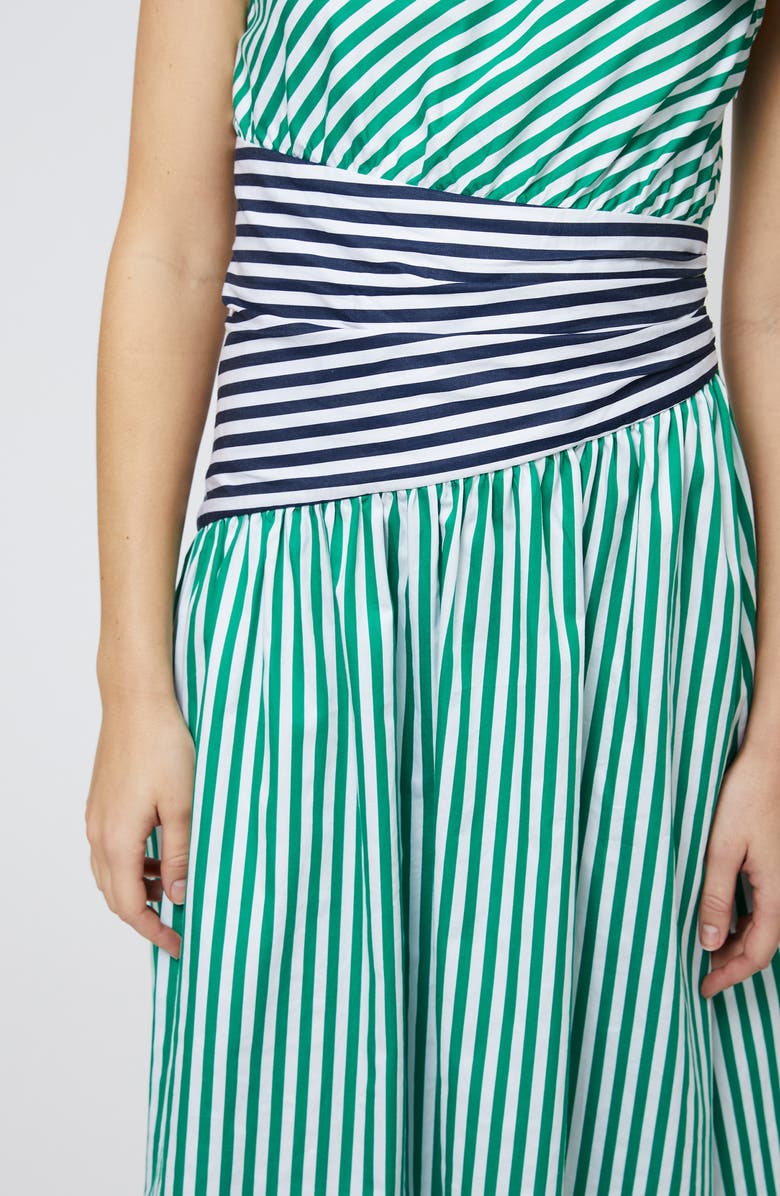 French Connection Alexis Mixed Stripe One-Shoulder Cotton Dress, Alternate, color, Green-Marine Multi
