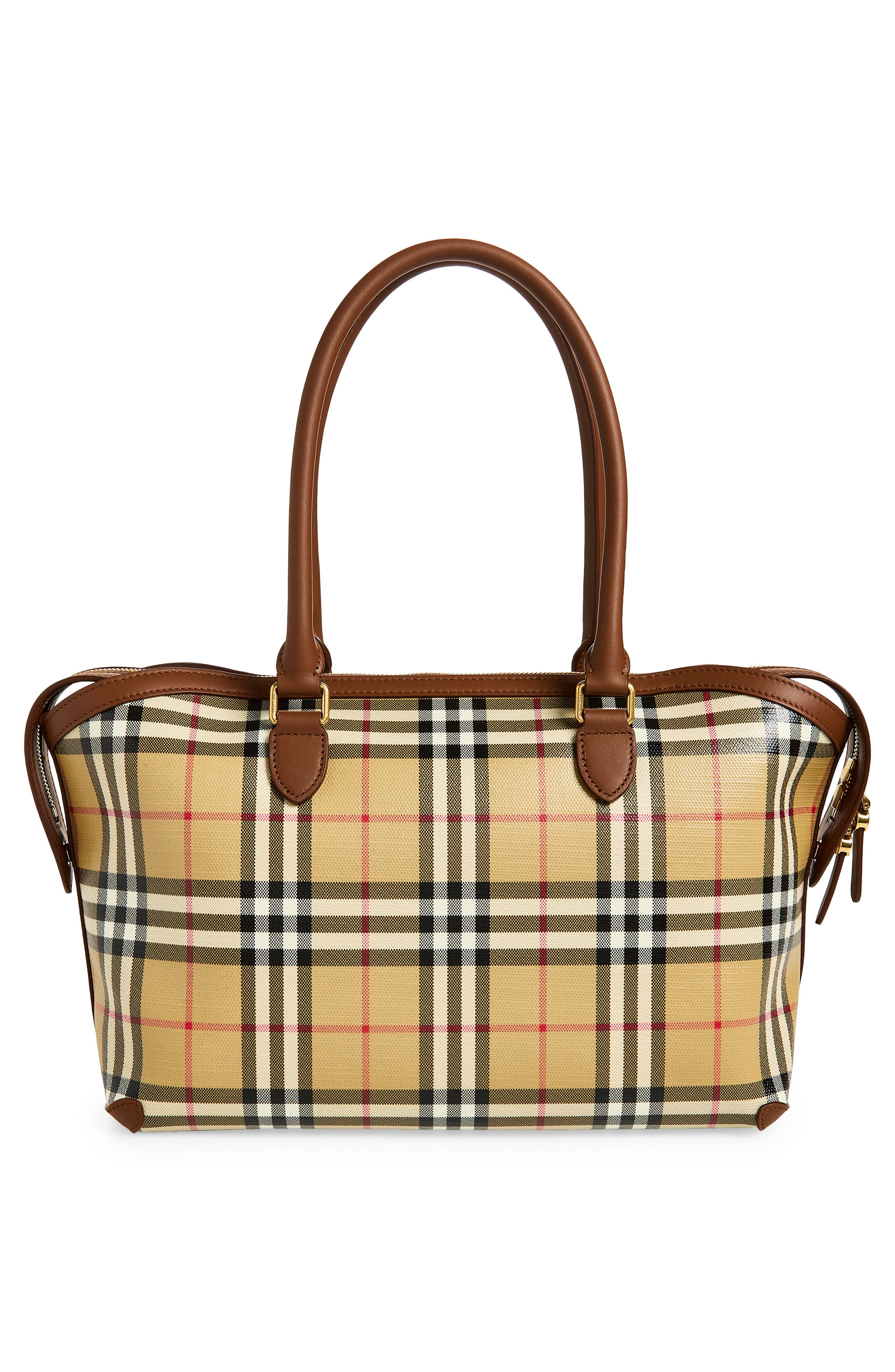 Burberry Small Check Coated Canvas Zip Tote, Alternate, color, Archive Beige