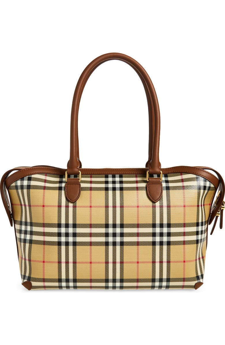Burberry Small Check Coated Canvas Zip Tote, Alternate, color, Archive Beige