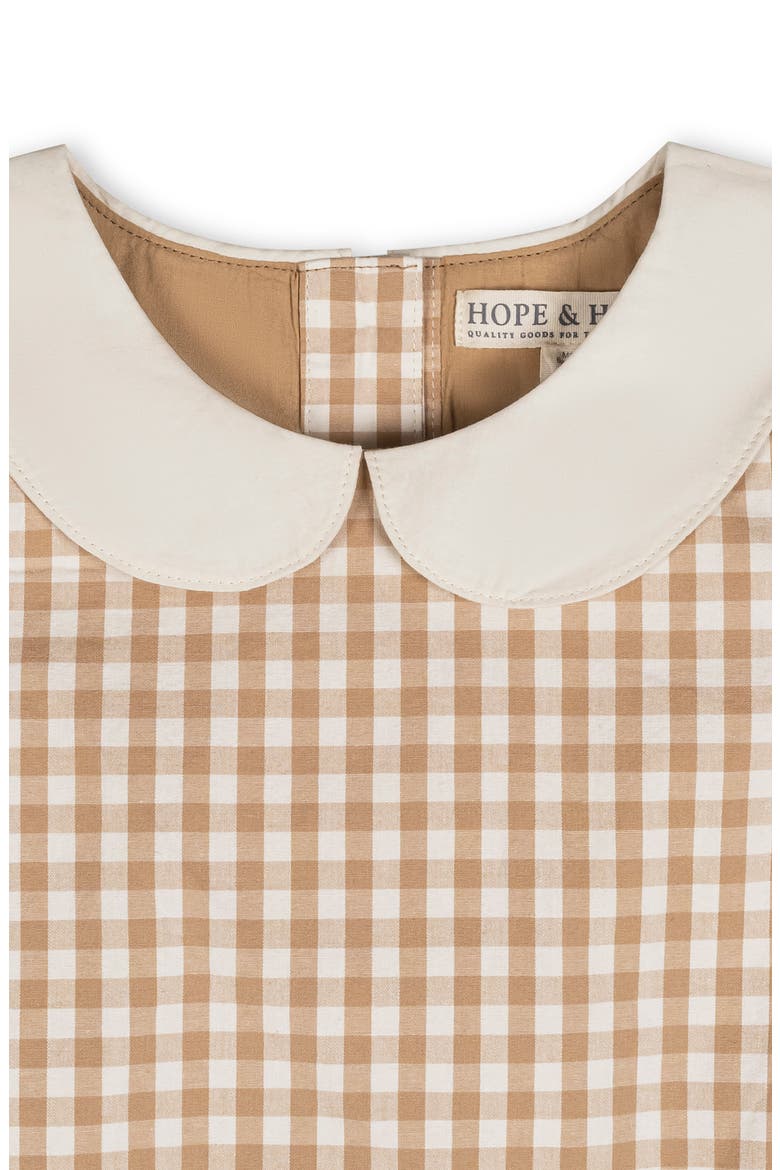 Kids' Organic Stretch Poplin Peter Pan Collar Dress, Alternate, color, Tan Gingham