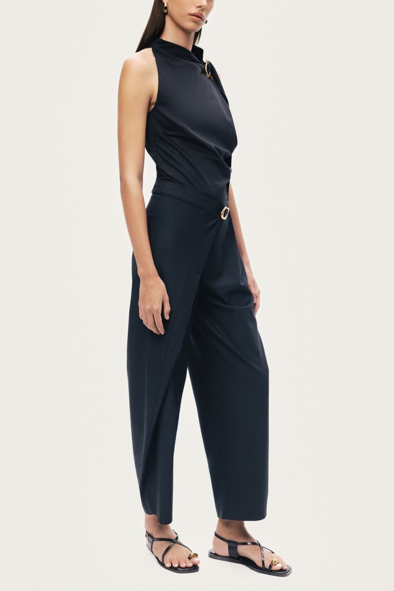 Asymmetric Buckle-Detail Blouse, Alternate, color, Black