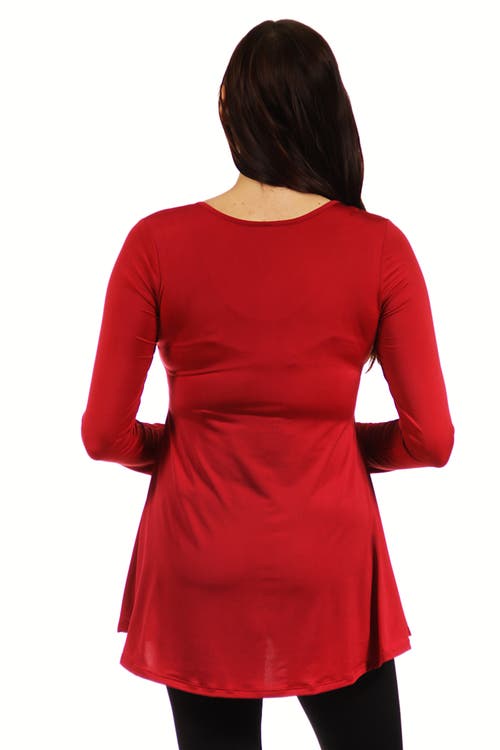 24seven Comfort Apparel Flared Long Sleeve Henley Maternity Top In Burgundy