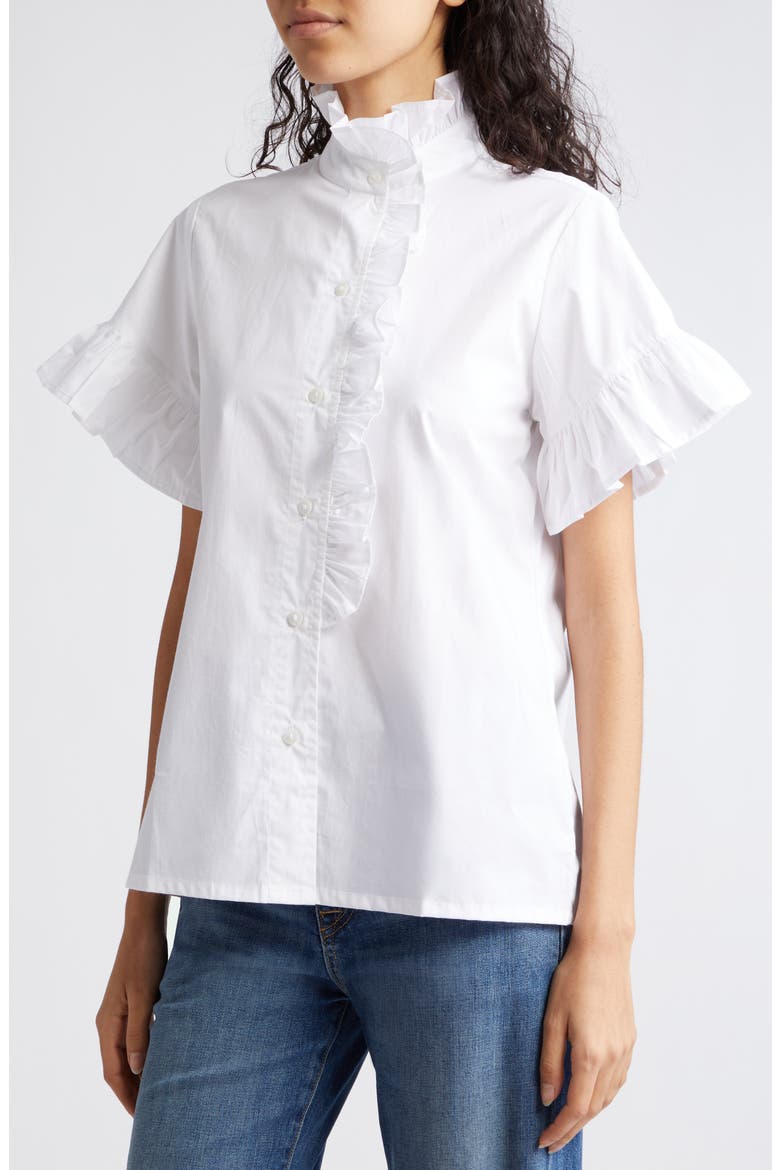 Vanessa Ruffle Detail Cotton Blouse, Alternate, color, WHITE