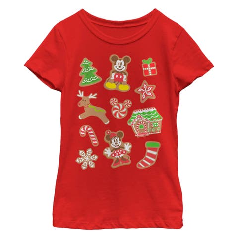 Girl's Mickey & Friends Christmas Gingerbread Cookies Collage  Graphic T-Shirt