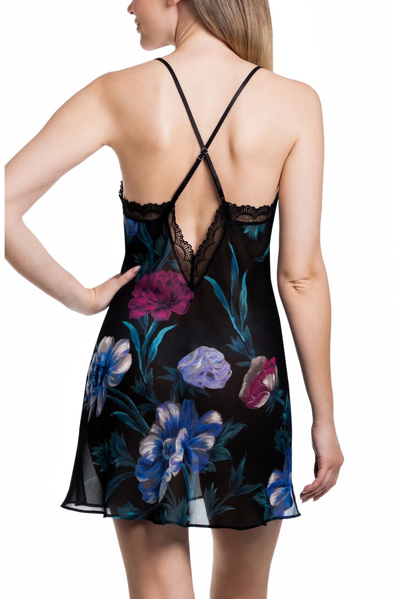 Bailee Lace Trim Chiffon Chemise, Alternate, color, BLACK