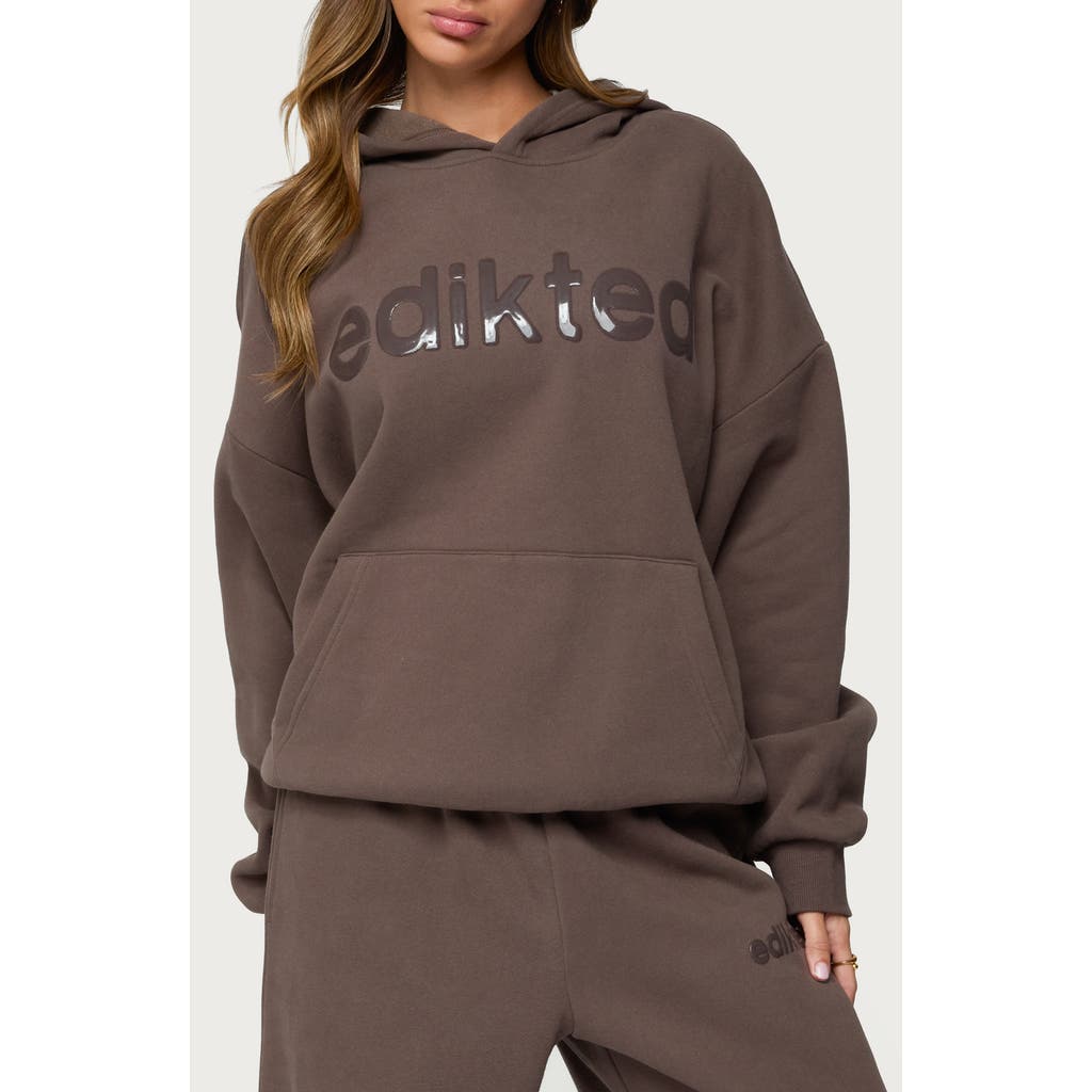 Edikted Be Logo Hoodie In Brown