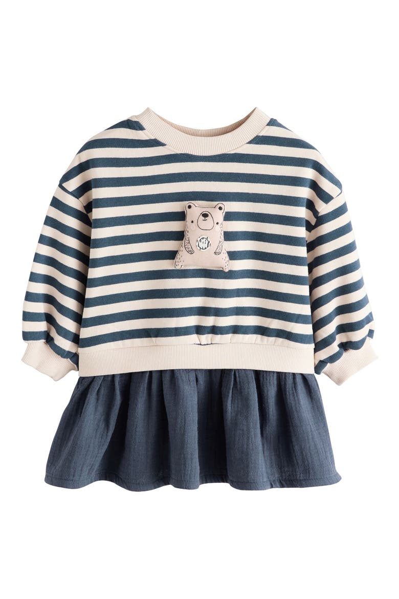 Kids' Stripe Colorblock Long Sleeve Sweatshirt Dress, Main, color, BLUE