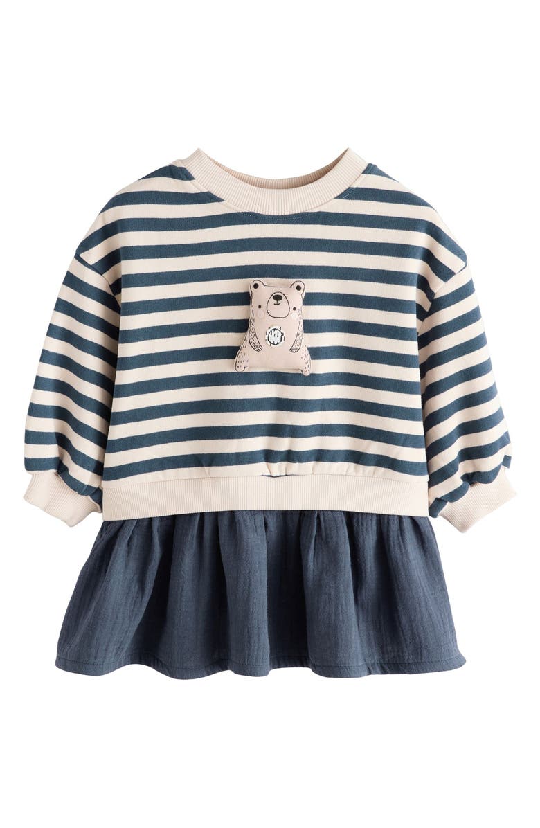 NEXT Kids' Stripe Colorblock Long Sleeve Sweatshirt Dress, Main, color, Blue