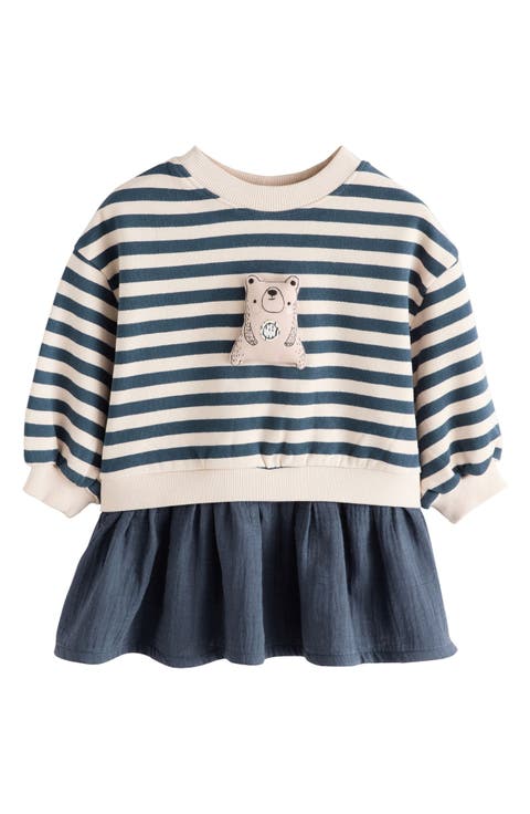 Kids' Stripe Colorblock Long Sleeve Sweatshirt Dress (Baby & Little Kid)