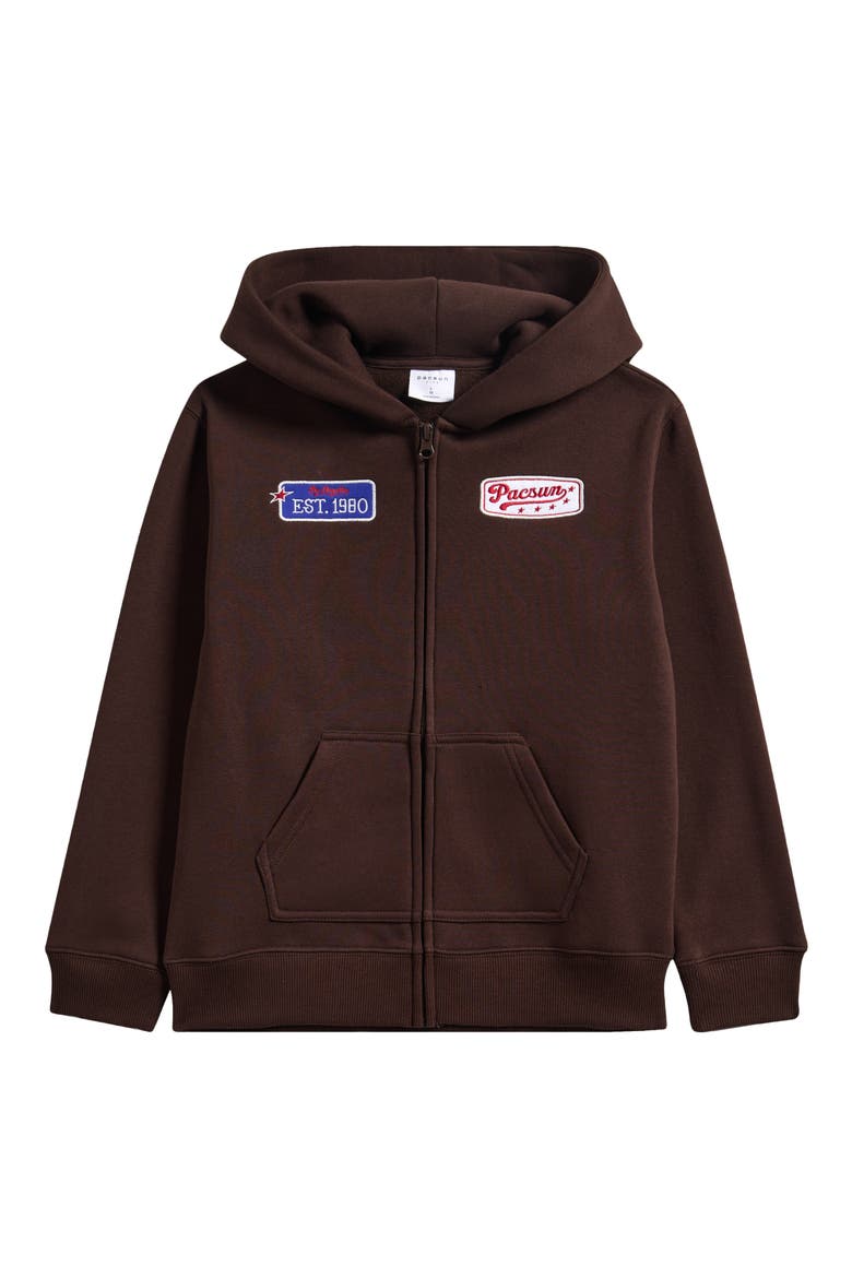 Kids' Patch Zip Hoodie, Main, color, CHOCOLATE