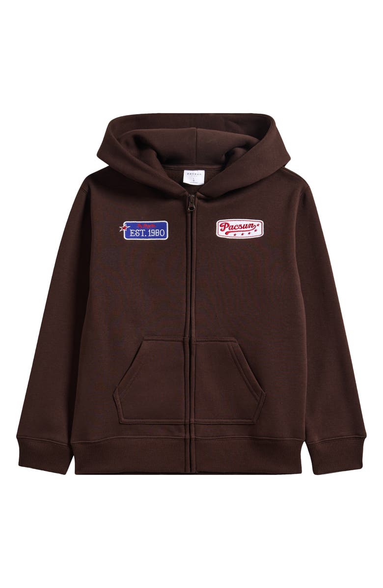 PacSun Kids' Patch Zip Hoodie, Main, color, Chocolate
