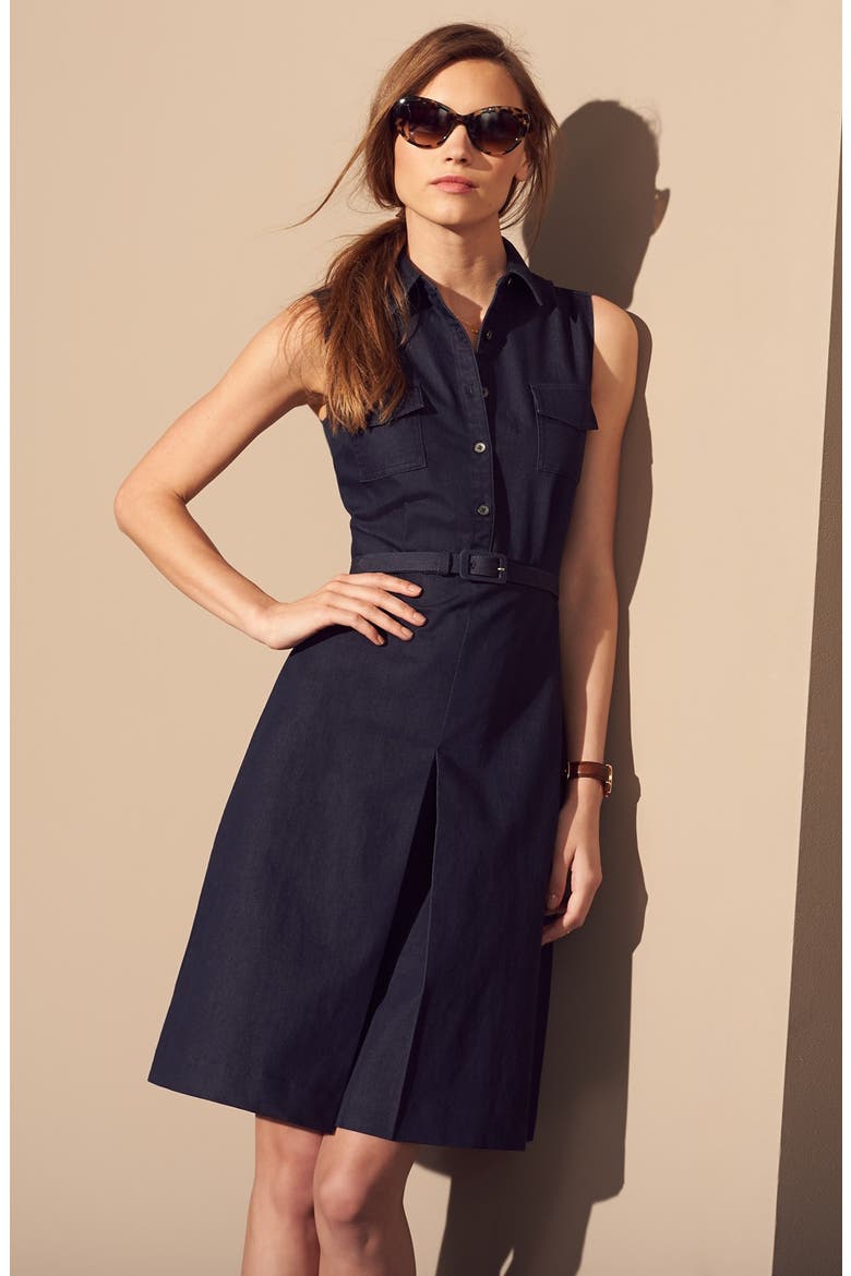 Belted Sleeveless Shirtdress, Alternate, color, LIGHT GREY PATTERN