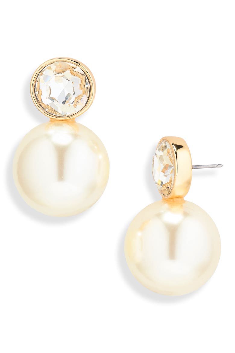 Crystal & Faux Pearl Earrings, Main, color, PEARL/GOLD
