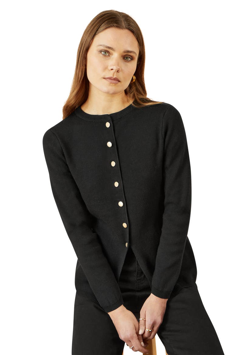 Chic Peplum Button Up Cardigan, Alternate, color, Black