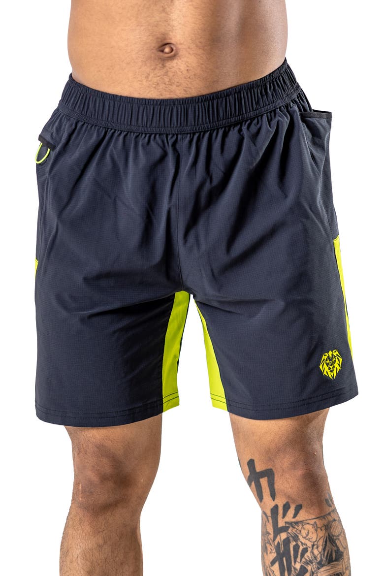 Athletic Neon Stripe Shorts, Main, color, BLACK