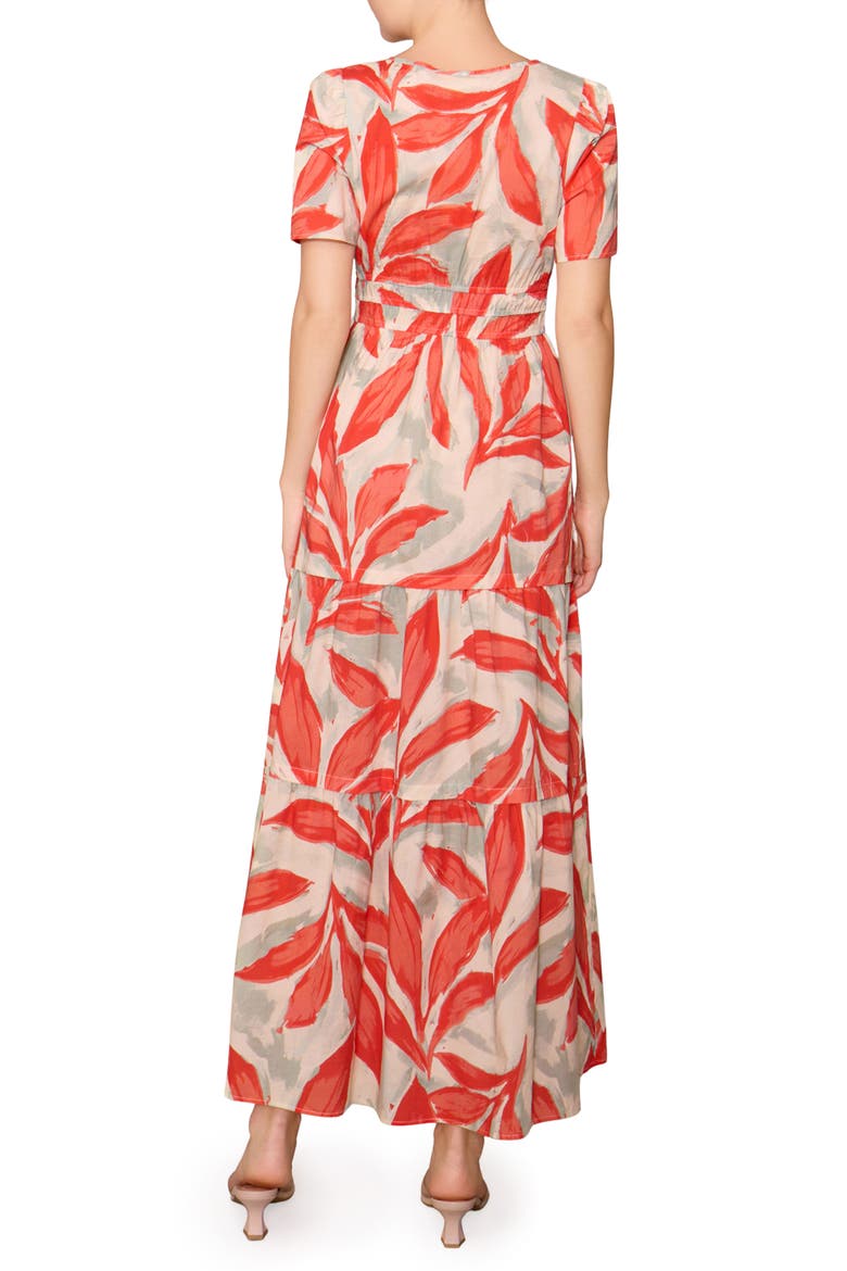 Short Sleeve Tiered Maxi Dress, Alternate, color, BONE CAMELIA LEAF