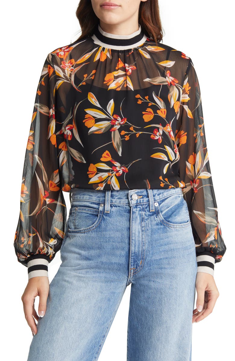 French Connection Eloise Floral Print Crinkled Blouse, Main, color,
