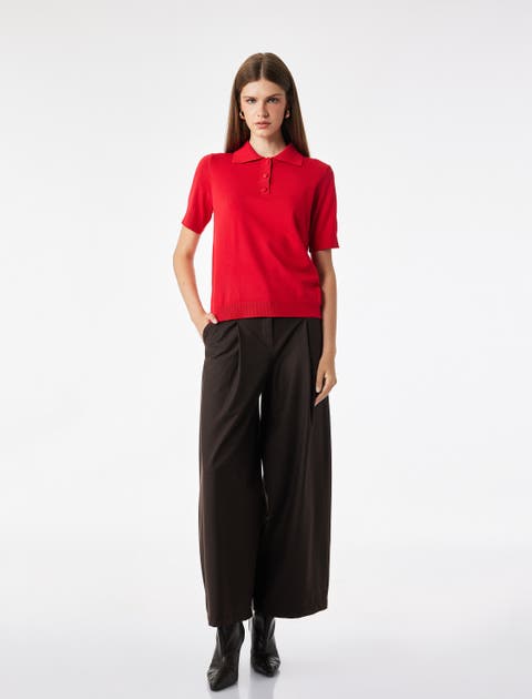 Mid Rise Wide Leg Tailored Trousers