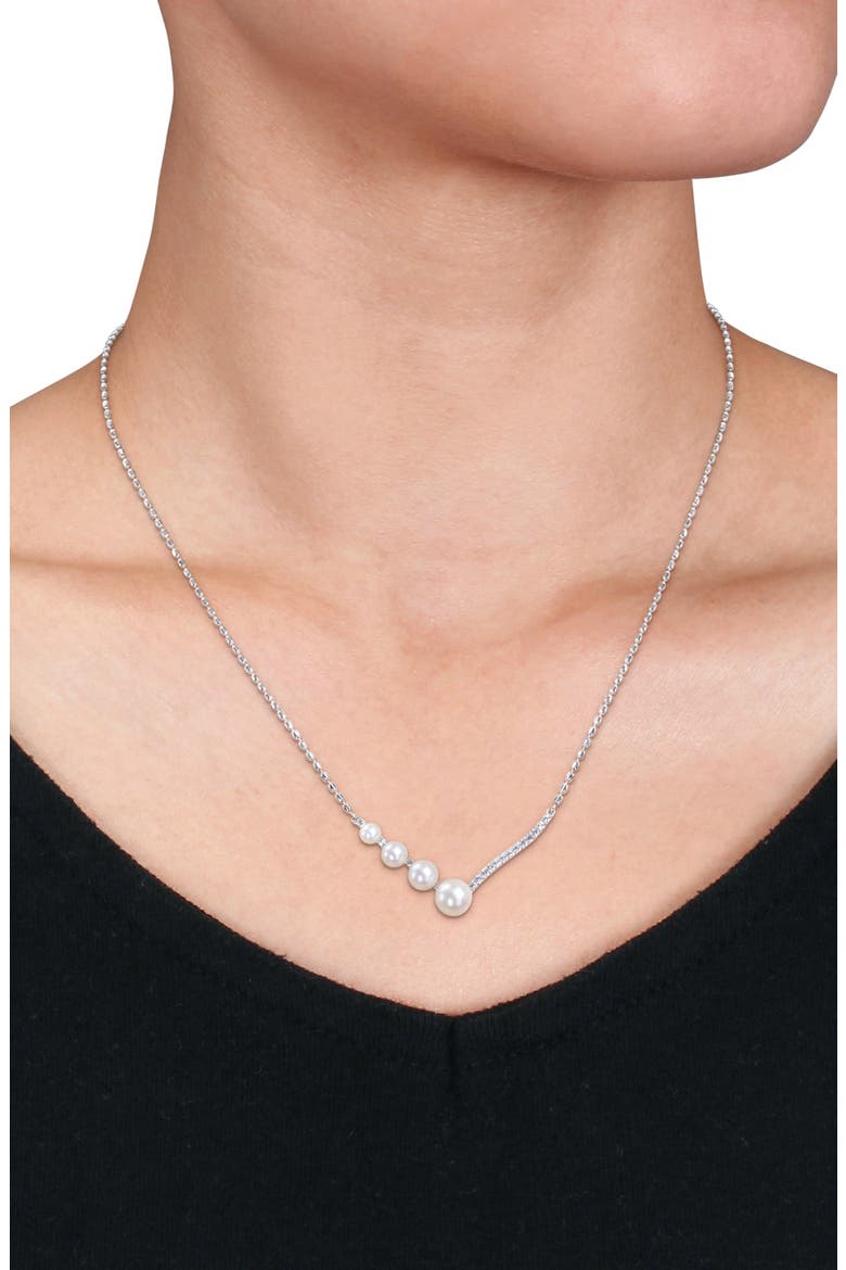 14K White Gold & Sterling Silver 7–7.5mm Cultured Freshwater Pearl & Lab Created White Sapphire Necklace, Alternate, color, WHITE/ SILVER