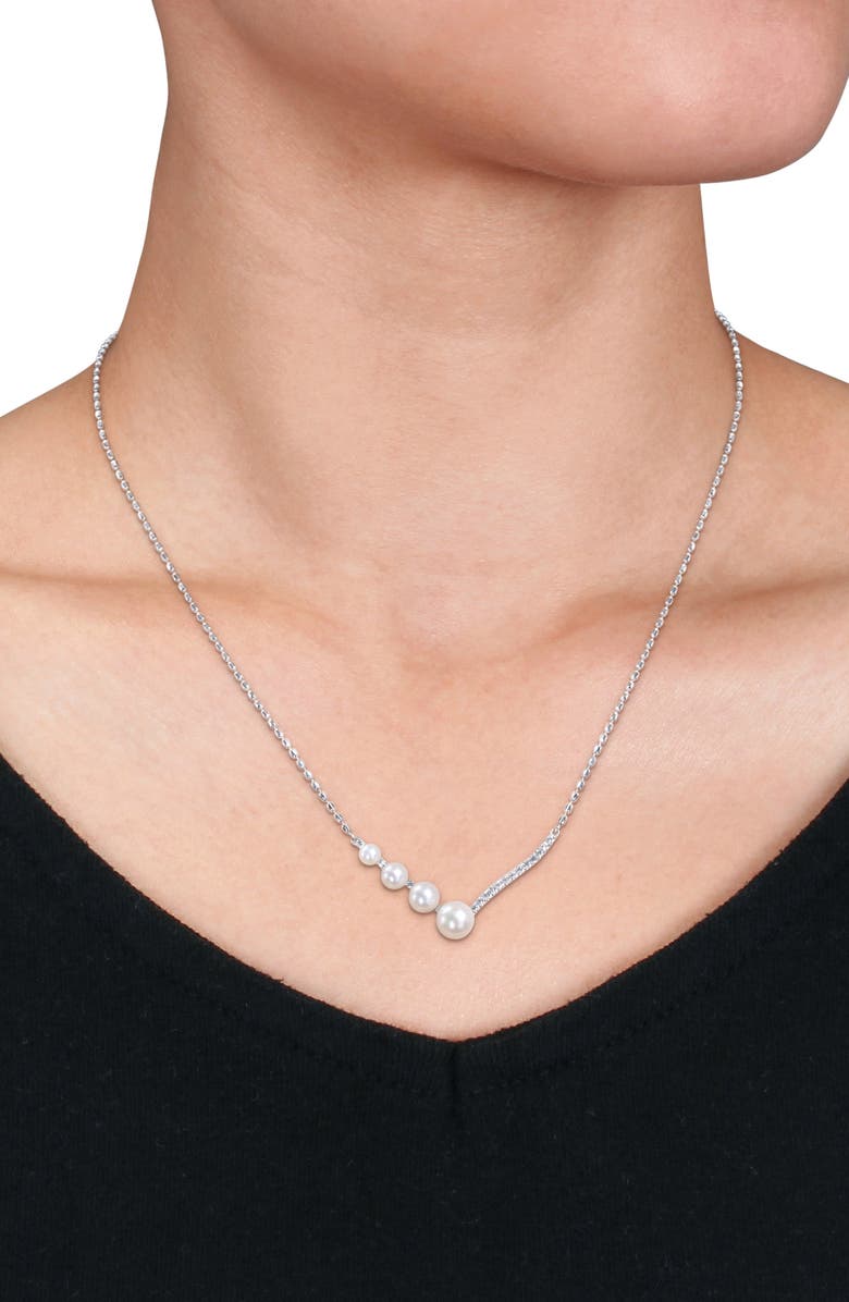 DELMAR 14K White Gold & Sterling Silver 7–7.5mm Cultured Freshwater Pearl & Lab Created White Sapphire Necklace, Alternate, color, White/ Silver