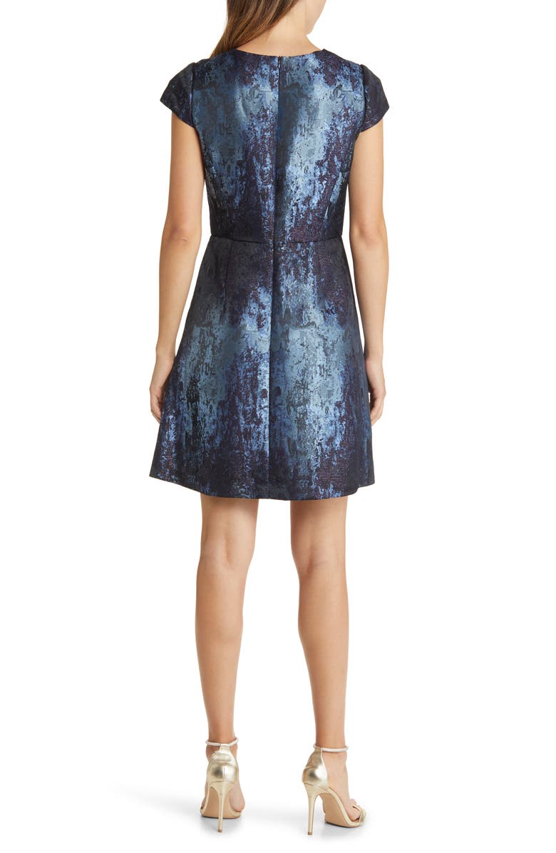 Vince Camuto Metallic Abstract Print Jacquard Fit & Flare Dress, Alternate, color, 