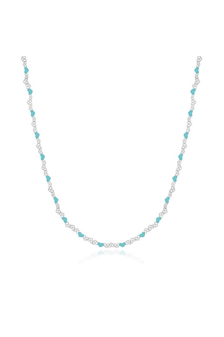 Blue Enamel Heart Link Necklace, Main, color, Sterling Silver