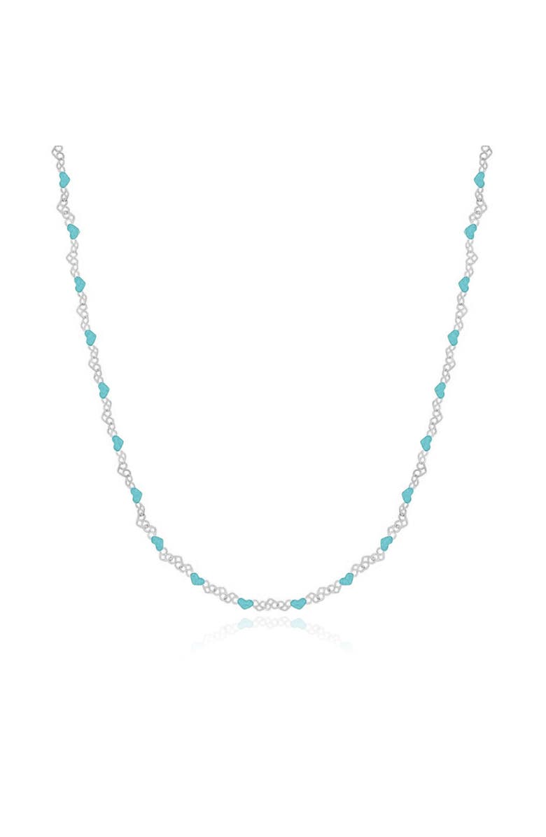 The Lovery Fine Jewelry Blue Enamel Heart Link Necklace, Main, color, Sterling Silver