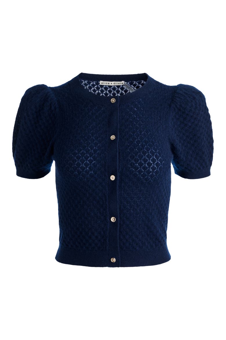 Sabine Pointelle Puff Sleeve Cardigan, Alternate, color, MIDNIGHT BLUE