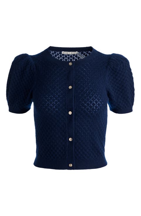 Sabine Pointelle Puff Sleeve Cardigan