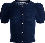ALICE + OLIVIA Sabine Pointelle Puff Sleeve Cardigan