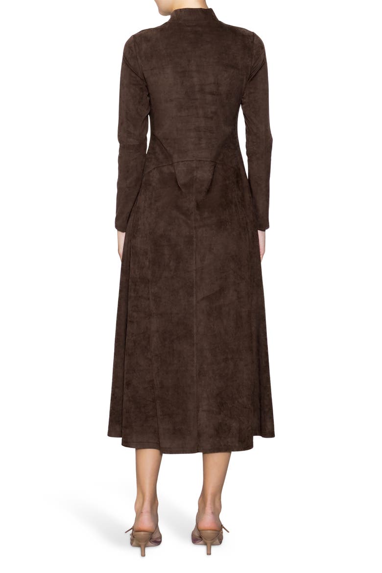 Long Sleeve Faux Suede A-Line Dress, Alternate, color, DEEP BROWN