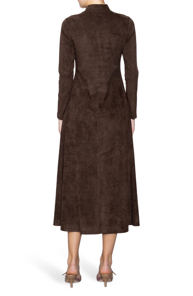 MELLODAY Long Sleeve Faux Suede A-Line Dress, Alternate, color, Deep Brown