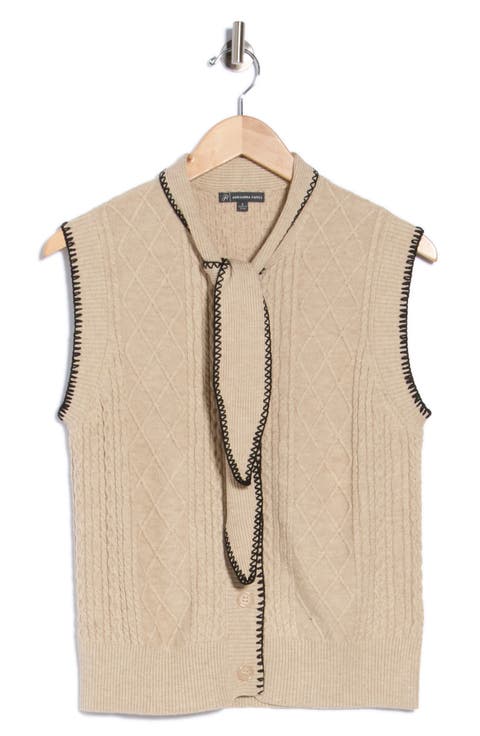 Tie Neck Sweater Vest with Whipstitch Detail
