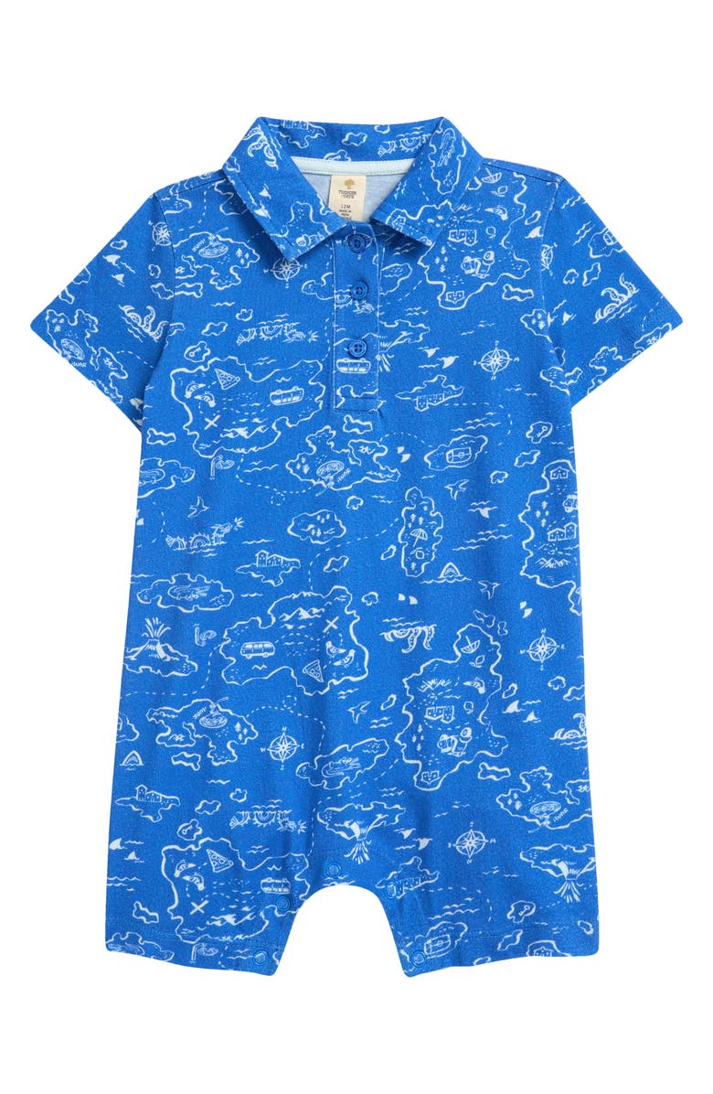 Tucker + Tate Print Cotton Polo Romper, Main, color, Blue Palace Travel Map