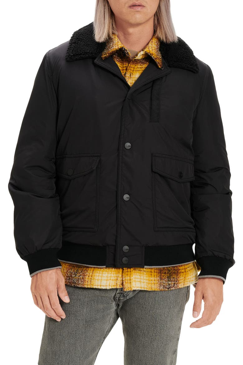Ethan Water Resistant Down Bomber Jacket, Main, color, BLACK