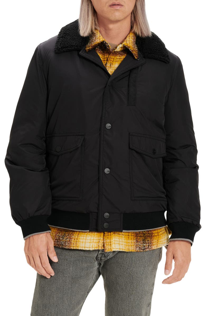 UGG<sup>®</sup> Ethan Water Resistant Down Bomber Jacket, Main, color,