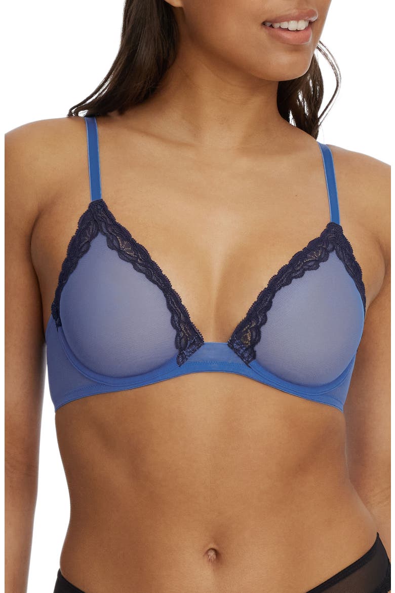 Passion Underwire Plunge Unlined Mesh Bra, Main, color, BLUE/ECLIP