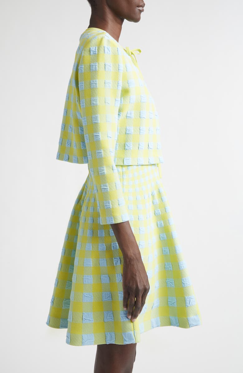 Oscar de la Renta Crop Gingham Jacquard Cardigan, Alternate, color,
