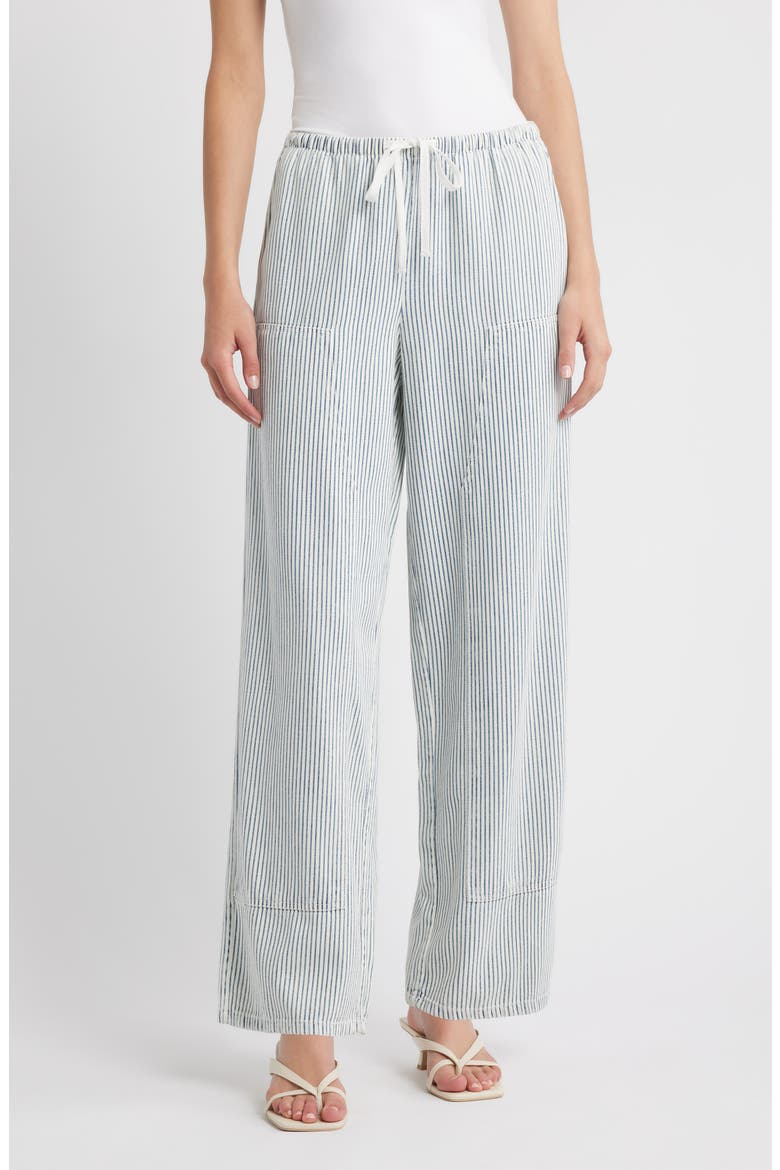 Sanderson Stripe Wide Leg Cotton Blend Drawstring Pants, Main, color, INDIGO RAILROAD STRIPE