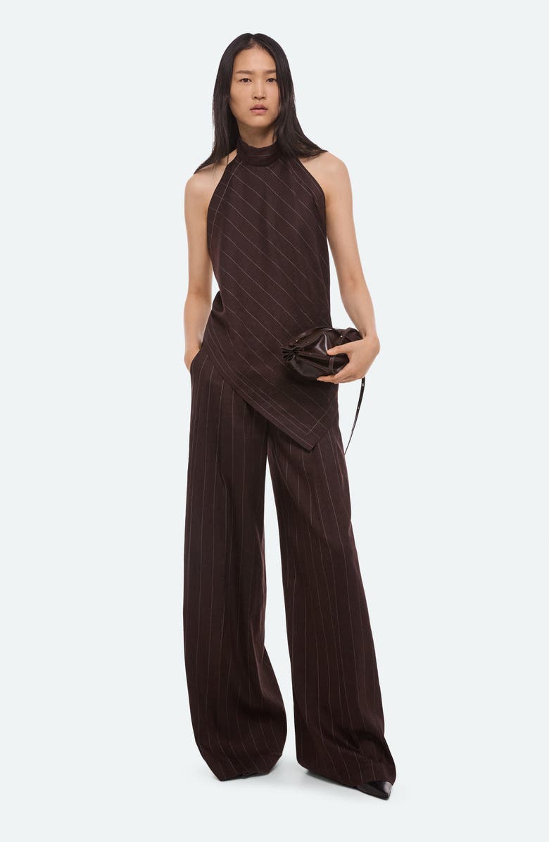 Helmut Lang Pinstripe Wide Leg Linen Blend Pants, Alternate, color, Brown Multi